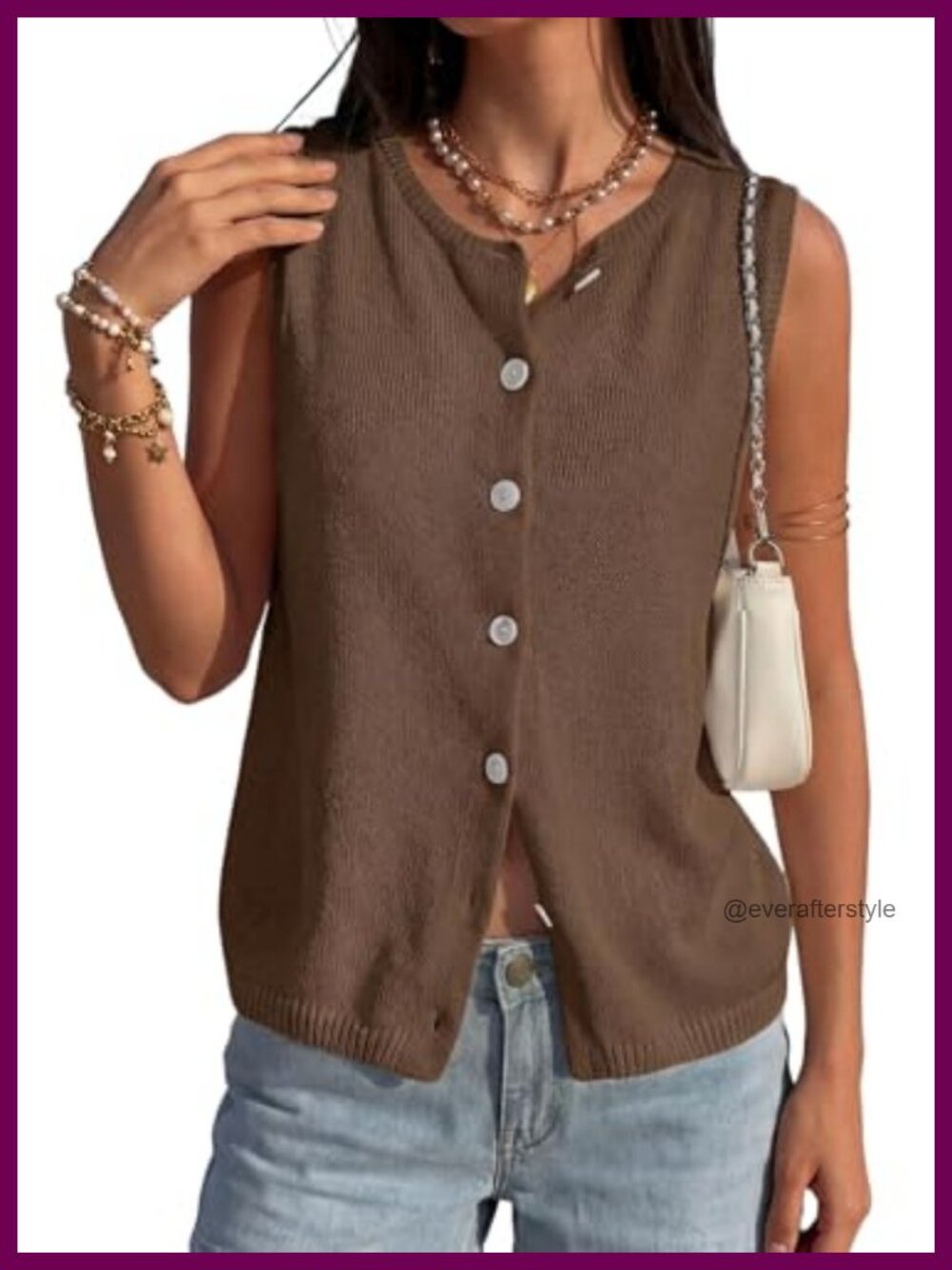 Women's Knit Sweater Vest Sleeveless Button Up